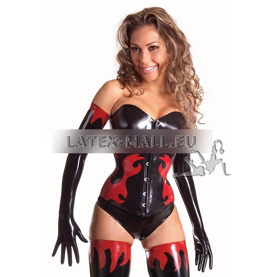 Latex corset with clasp bussy high seamless two-color flames