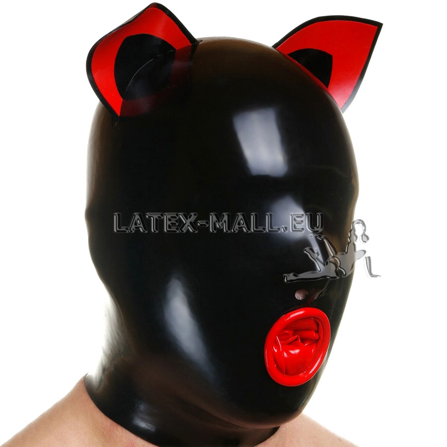 Anatomical latex mask with ears, without eyes, with nostrils and mouth - a small round roller with a cover.