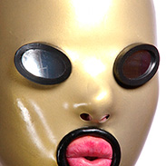 Eyes are small, oval, mirrored (eye frames are black)